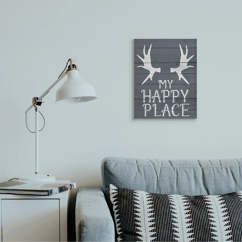 Stupell Industries Rustic My Happy Place Large Elk Antlers Canvas Wall Art