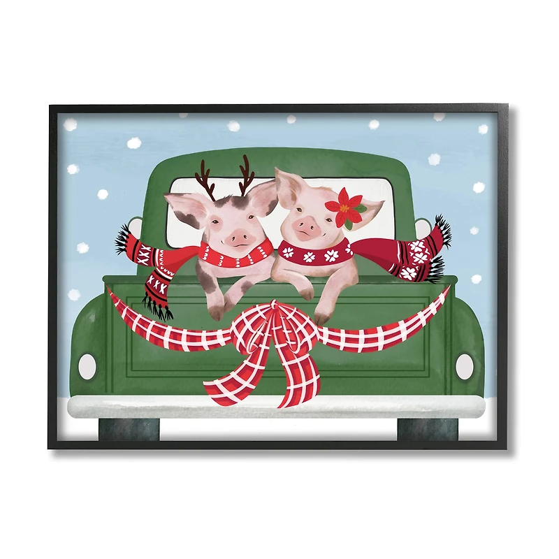 Stupell Industries Farmhouse Pigs Green Holiday Truck Framed Giclee Art