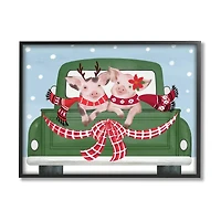 Stupell Industries Farmhouse Pigs Green Holiday Truck Framed Giclee Art