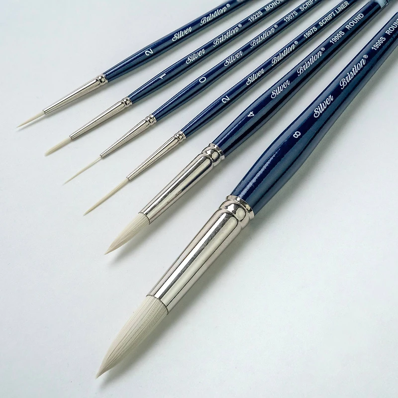 Silver Brush Limited Bristlon Short Handle Liner Brushes, Set of 6