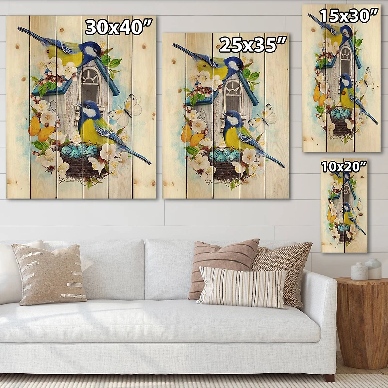 Designart - Two Tit Birds Sitting Near The Nest With Eggs I