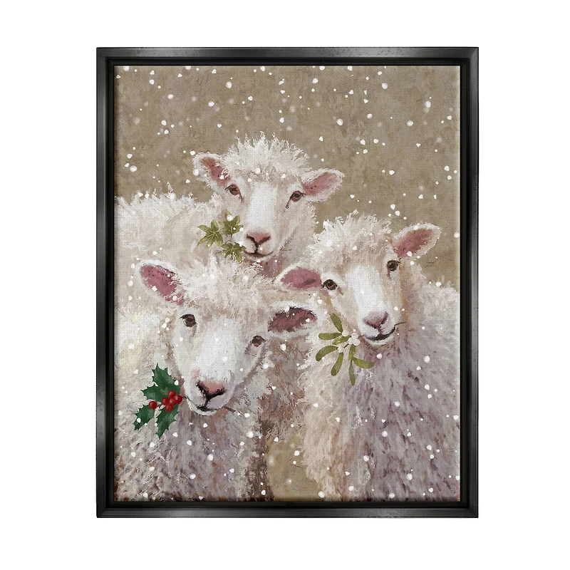 Stupell Industries Winter Sheep Trio Farm Animals Framed Floater Canvas Wall Art