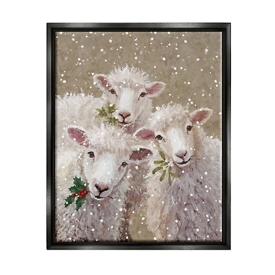 Stupell Industries Winter Sheep Trio Farm Animals Framed Floater Canvas Wall Art
