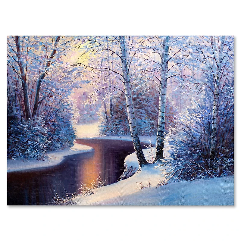 Designart Christmas Forest with River & Trees I Canvas Wall Art