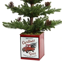 24" Unlit Fir Artificial Christmas Tree with Pinecones in Red Metal Pot