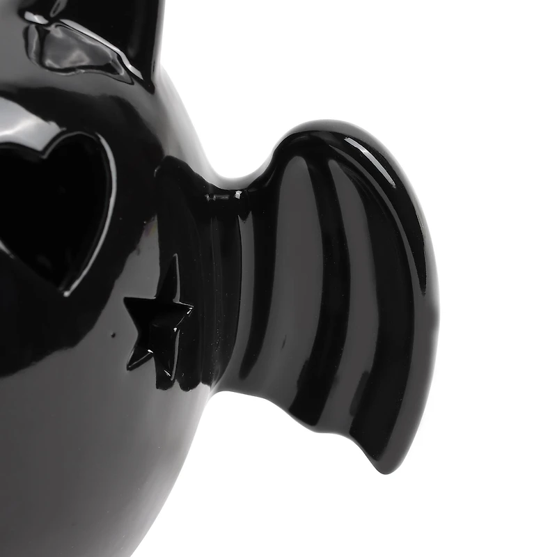 6.5" Black Bat with Heart Eyes LED Ceramic Tabletop Décor by Ashland®
