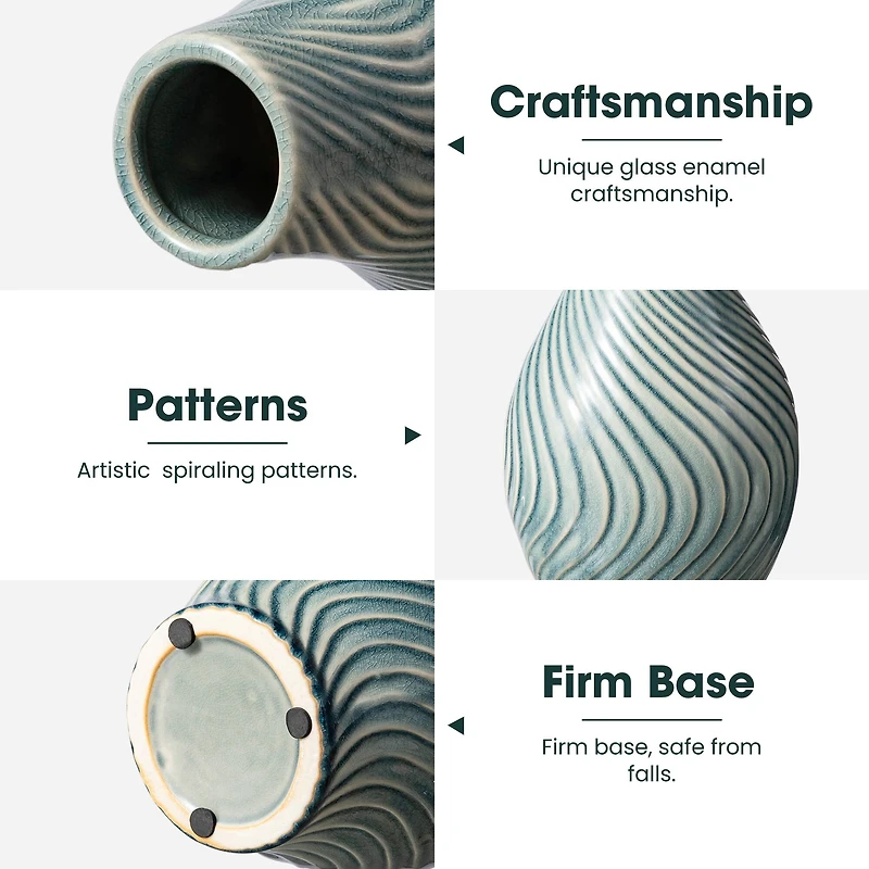 Glitzhome® Spiraling Artistry Turquoise Ceramic Modern Vase Set