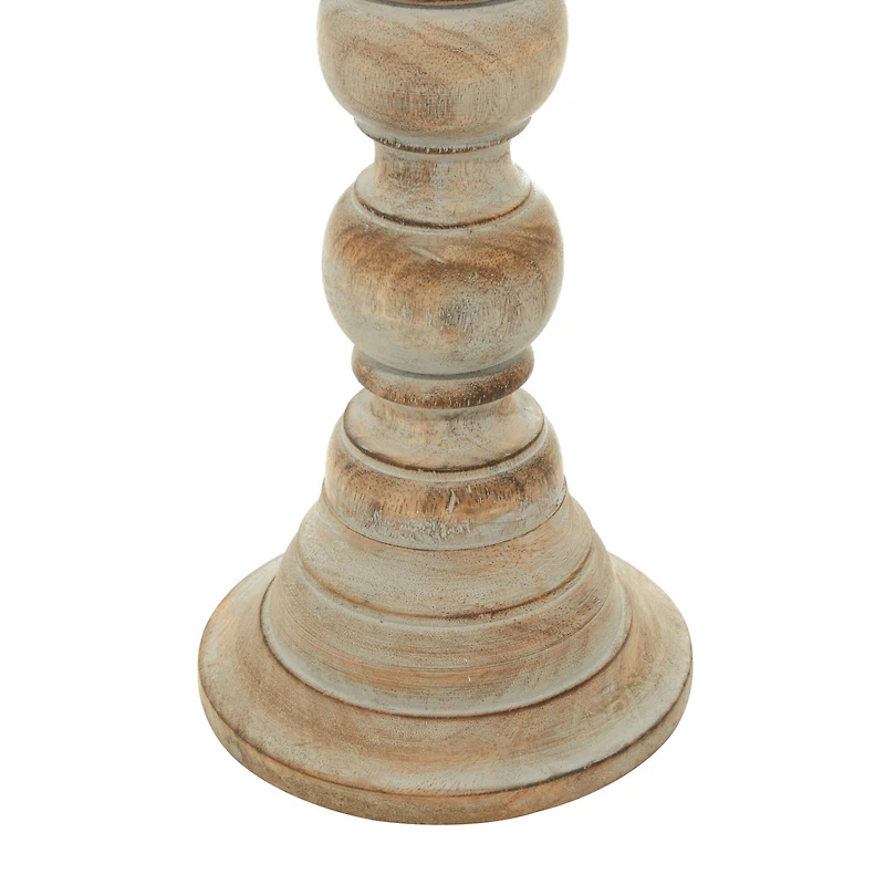 Light Brown Mango Wood Traditional Candle Holder Set, 3ct.