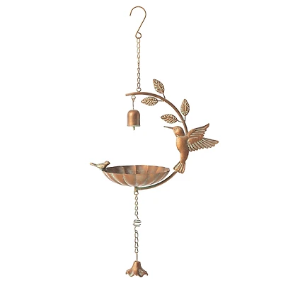 Glitzhome® 25" Faux Copper Patina Finish Hummingbird Hanging Bird Feeder