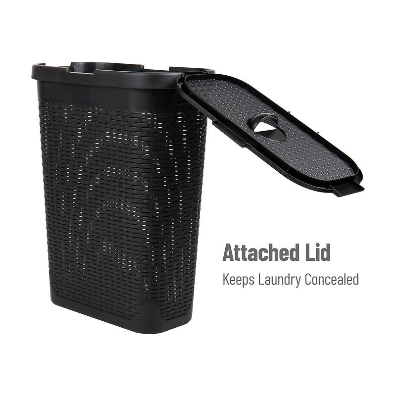 Mind Reader 40L Ventilated Slim Laundry Hamper with Cut Out Handles & Attached Hinged Lid