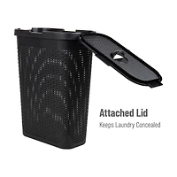 Mind Reader 40L Ventilated Slim Laundry Hamper with Cut Out Handles & Attached Hinged Lid