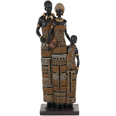 23" Family Tall African Decorative Sculpture with Gold Jewels