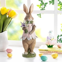Glitzhome® 15.5" Easter Resin Bunny Girl with Flowers Table Decor