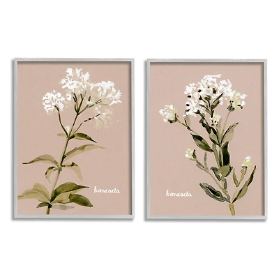 Stupell Industries White Boneset Flowers Soft Green White Brown in Gray Frame Wall Art
