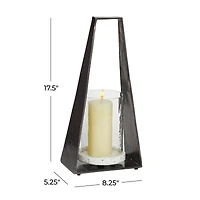 Black Terrazzo Contemporary Candle Holder Lantern, 18" x 8" x 5"