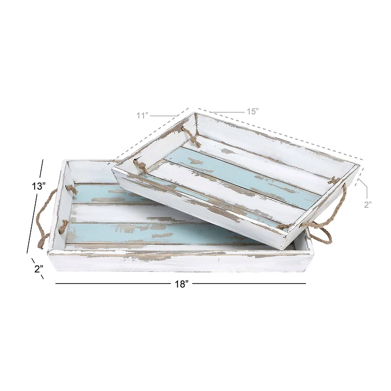 White Wood Coastal Tray Set