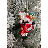 Wizardi 12" Glass Santa Riding Motorcycle Christmas Ornament