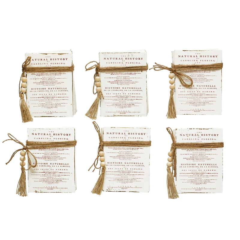 Hello Honey® 8.5" White & Red 6-Piece Wood Block Faux Books with Holiday Saying, Wood Beads & Jute Tie