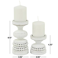 The Novogratz White Wood Beaded Pillar Candle Holder Set