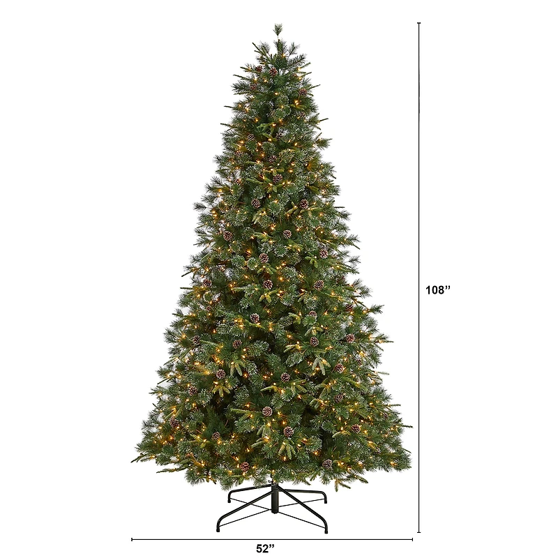 9ft. Pre-Lit Snow Tipped Clermont Mixed Pine Artificial Christmas Tree, Clear Lights