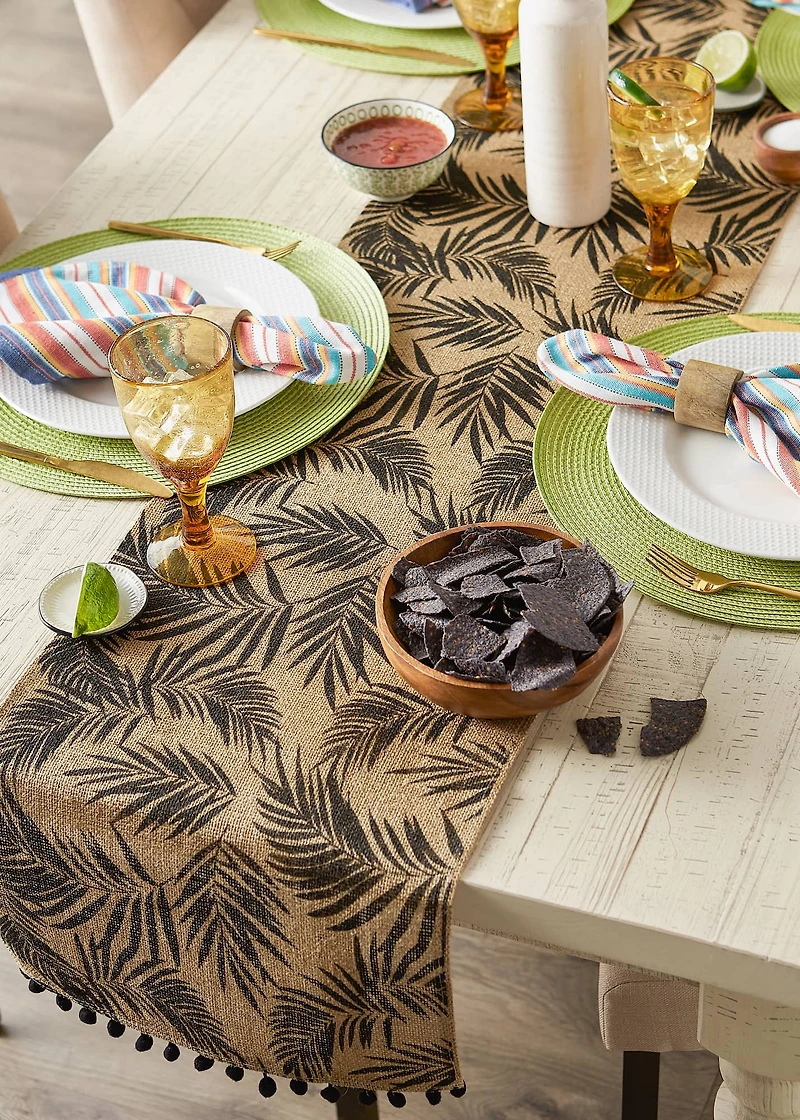 DII® Black Fern Print On Natural Jute Table Runner 14x72