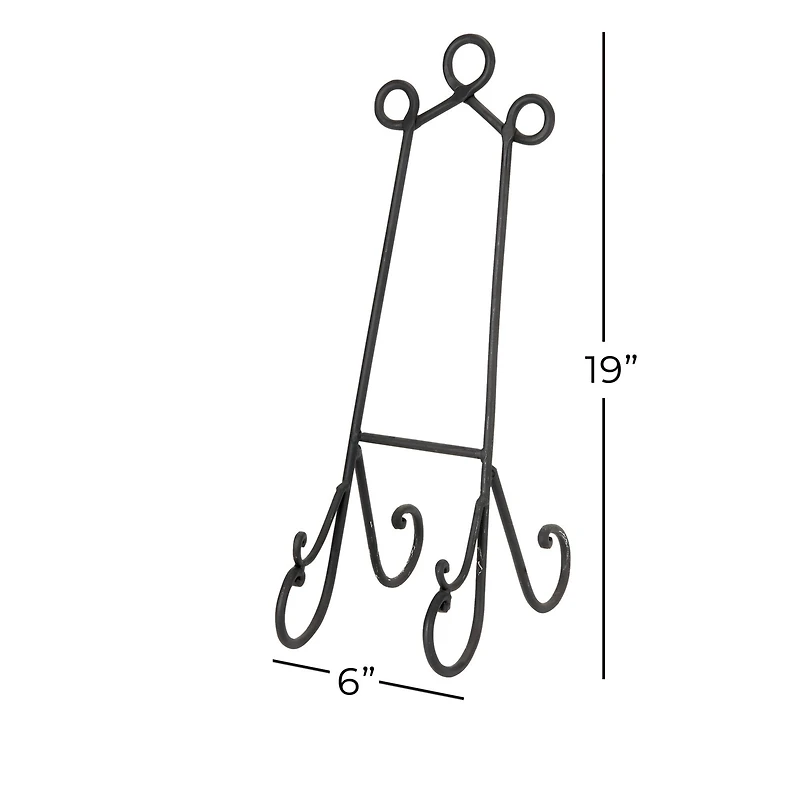 Traditional Scrolling Black Metal Easel, 19" x 6" x 9"
