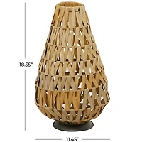 19" Light Brown Plastic Rattan Handmade Candle Lantern with Wrapped Zig Zag Design