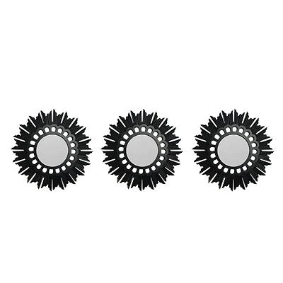 9.5" Floral Sunburst Matte Black Round Mirror Set