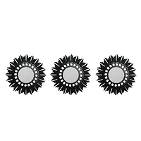9.5" Floral Sunburst Matte Black Round Mirror Set