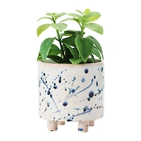 Hello Honey® 6" White & Blue Splatter Design Stoneware Footed Planter