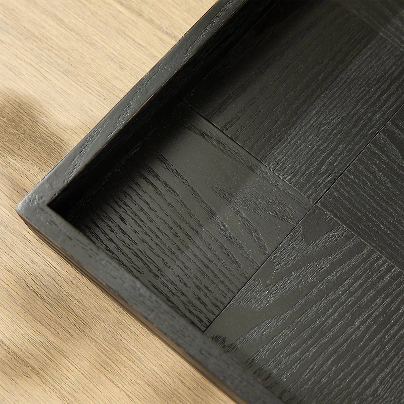 Glitzhome® Black Leaf Shape Ash Wood Decorative Trays Set