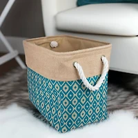 DII® 9" Teal Ikat Rectangle Burlap Bin