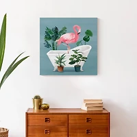 Flamingo In The Tub 20" x 20" Canvas Wall Art