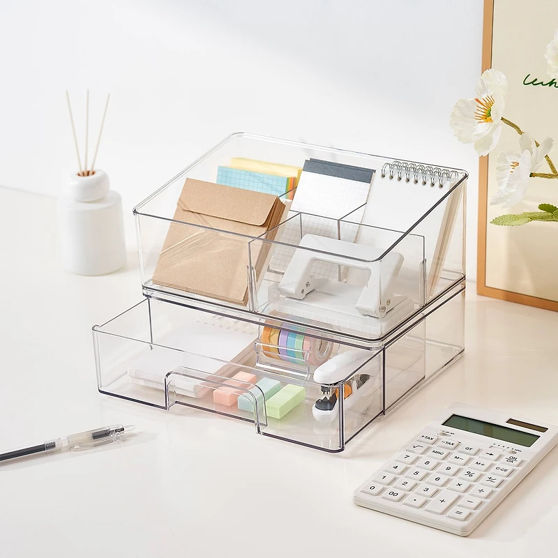 Small Clear Stacking Plastic Desktop Organizer by Simply Tidy®