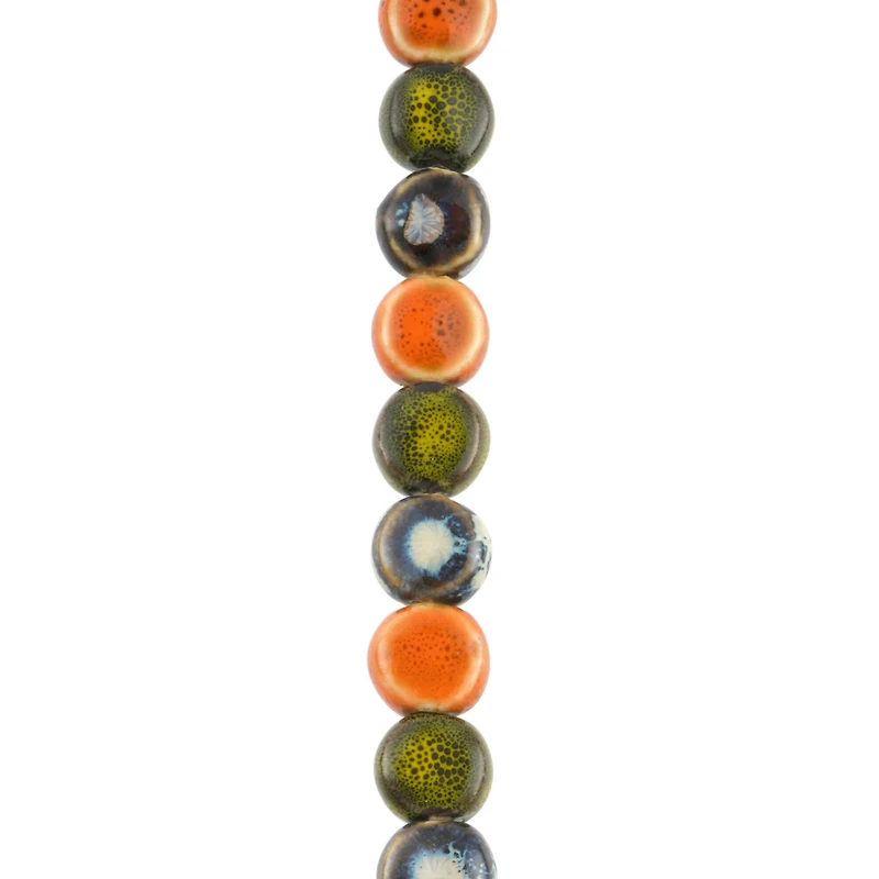 Khaki, Orange & Blue Ceramic Coin Beads, 10.5mm by Bead Landing™