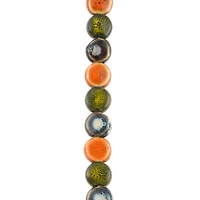 Khaki, Orange & Blue Ceramic Coin Beads, 10.5mm by Bead Landing™