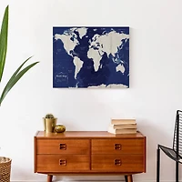 Navy Blue World Map 20" x 16" Canvas Wall Art
