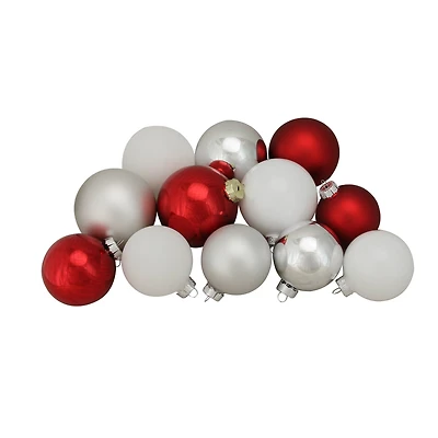 72ct. 2-Finish Red, Silver & White Glass Ball Ornaments