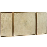 Gold Canvas Ripple Starburst Framed Wall Art with Gold Frame Set of 3 32", 16", 16"