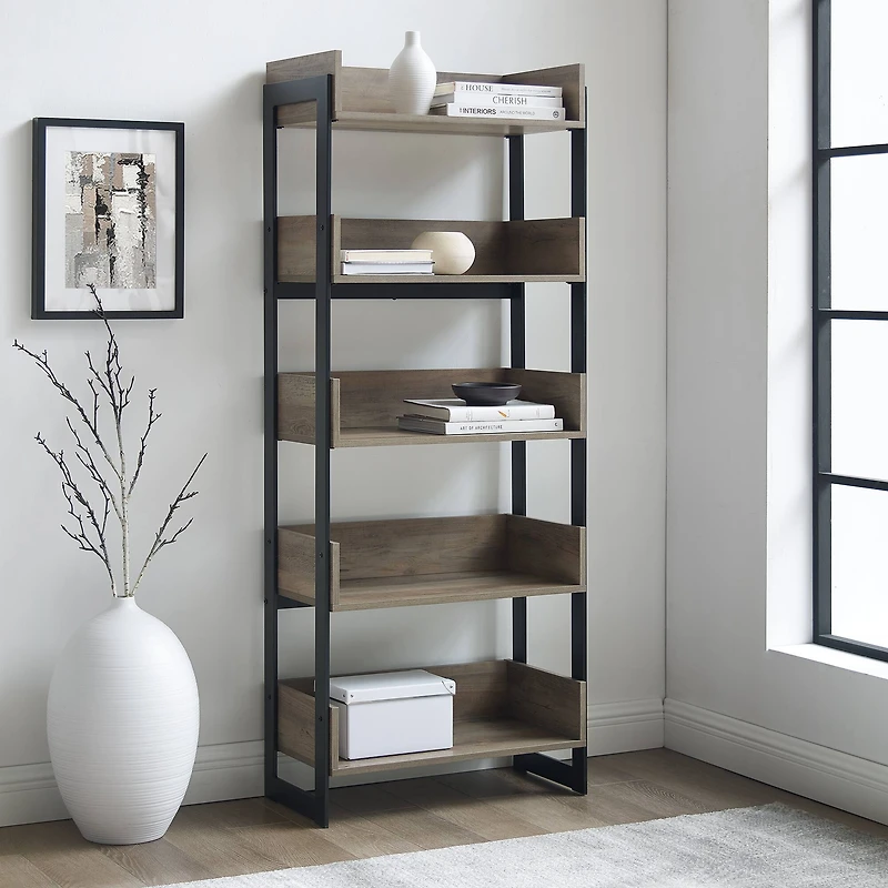 Walker Edison 64" Graywash 5-Shelf Bookshelf