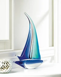 12.5" Blue Sailboat Art Glass Statue