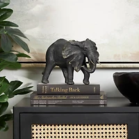 10" Bronze Polystone Elephant Sculpture with Gold Detailing