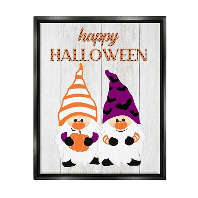 Stupell Industries Happy Halloween Seasonal Gnomes Framed Floater Canvas Wall Art
