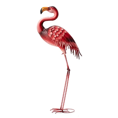 Glitzhome® 35.25" Metal Standing Flamingo Garden Statue with Stakes