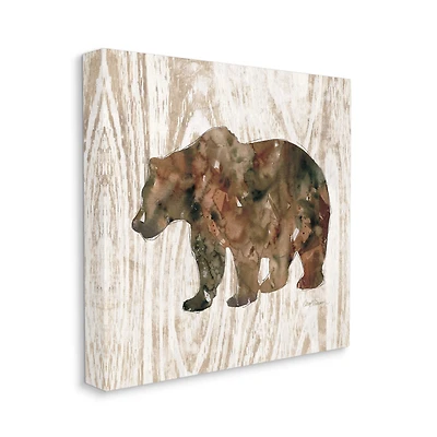 Stupell Industries Forest Bear Watercolor Silhouette Rustic Grain Pattern Canvas Wall Art