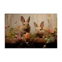 Stupell Industries Easter Bunnies with Garden Blooms Canvas Wall Art