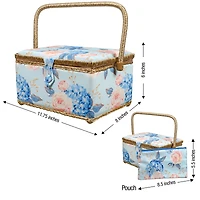 SINGER® Large Blue Hydrangeas Print Sewing Basket with Matching Zipper Pouch