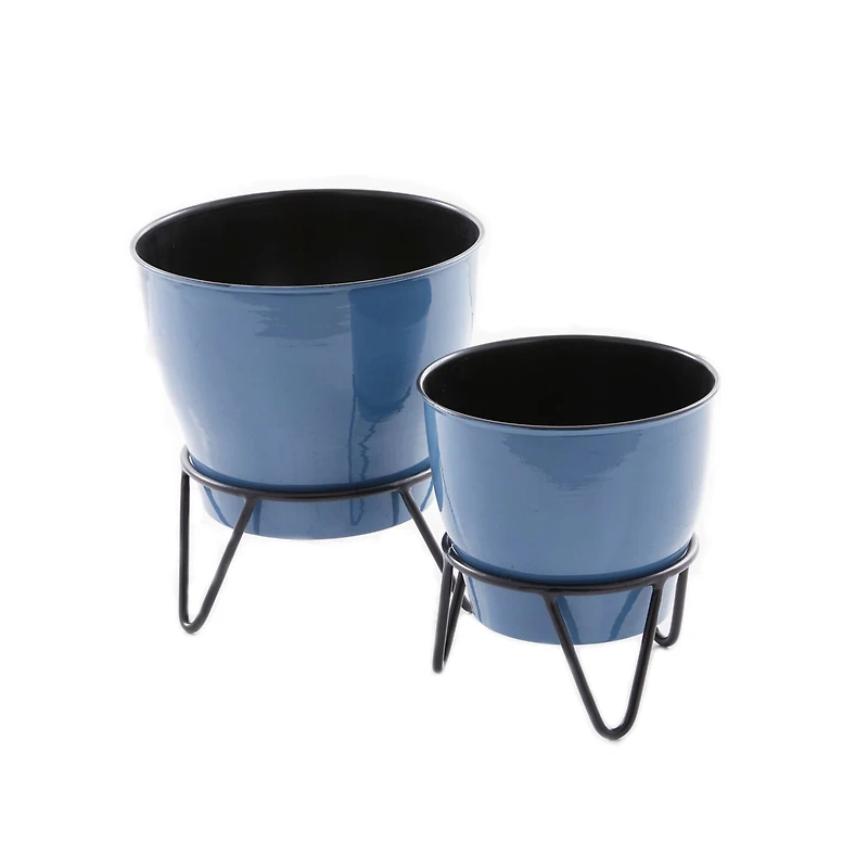 The Novogratz Set of 2 Blue Iron Modern Planter, 11" x 10" x 10"