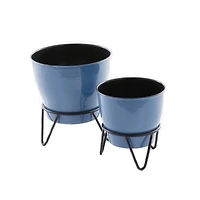 The Novogratz Set of 2 Blue Iron Modern Planter, 11" x 10" x 10"