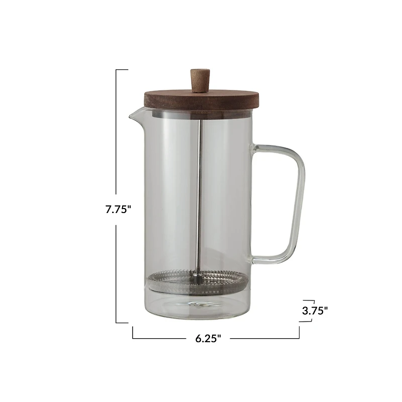 Hello Honey® 36oz. Glass & Stainless Steel French Press Coffee Maker with Acacia Wood Lid